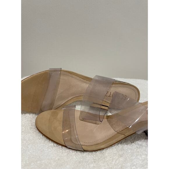 NEW SCHUTZ Victorie PVC Crystal Transparent Strap Leather Mule Sandals Beige 6B - Picture 11 of 11